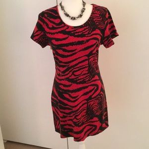 Black and red zebra print knit dress
